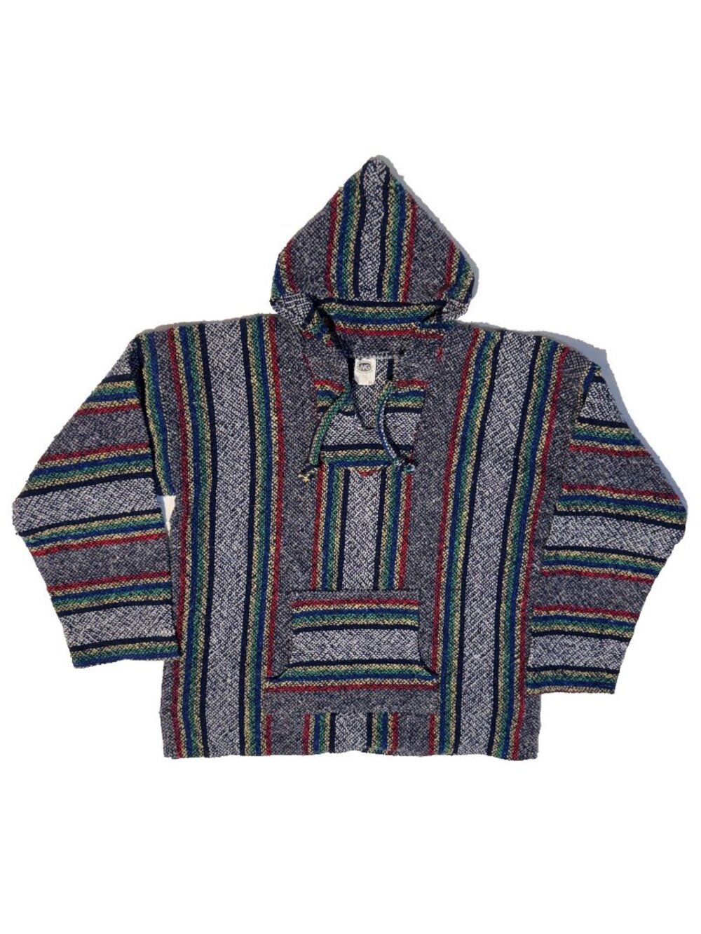 Baja Mexican Poncho Hoodie Pullover Drug Rug XL Gray Serape Surfer Skater